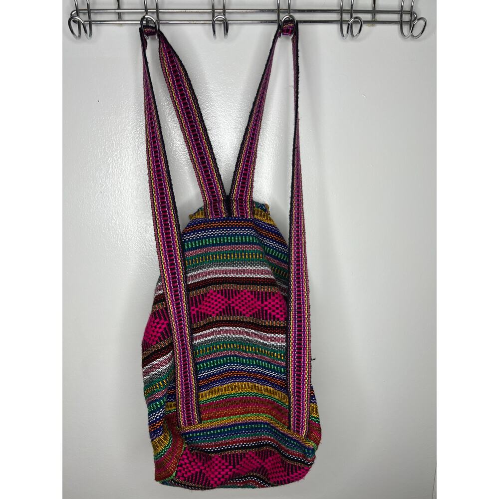 Pinzon Colorful Boho Hobo Backpack Canvas Drawstring Rucksack - Picture 4 of 5